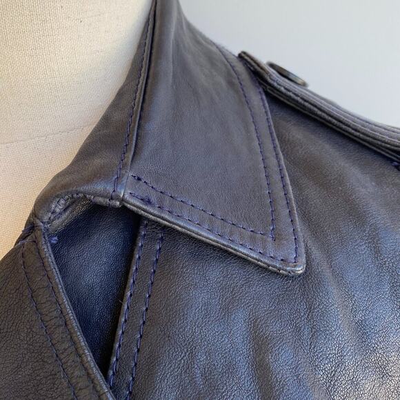 Vincent's Gunmetal Leather Peacoat Trenchcoat Italian Artisan sz 42, US 4-6 - Picture 2 of 16